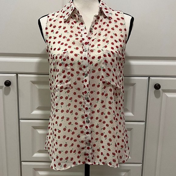 NWOT Vintage, Cherry Print Button Down Tank - Picture 1 of 4